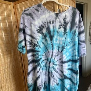 Easel Tie Dye Shirt dress with pockets - large - purple & blue